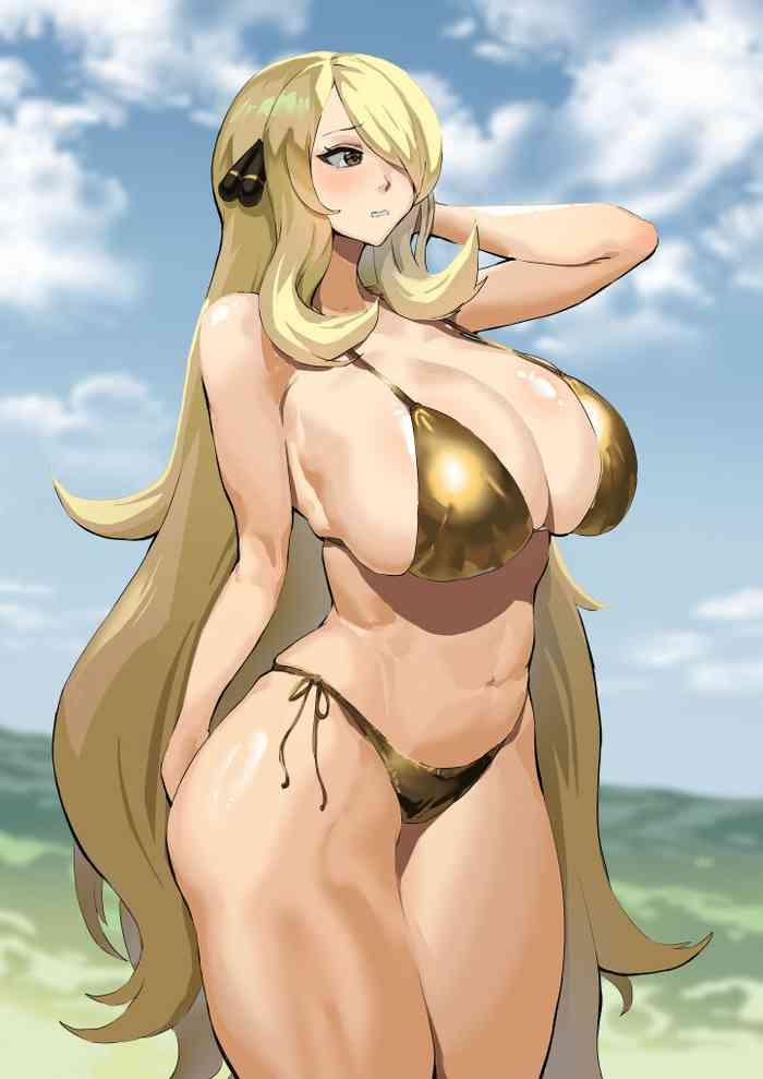 Dildo Cynthia is embarrassed to wear a gold bikini - Pokemon | pocket monsters Bed